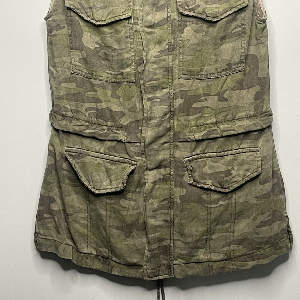 Sanctuary Green Camo Courier Military Cargo Vest Jacket Linen Blend Top Small - Picture 3 of 9